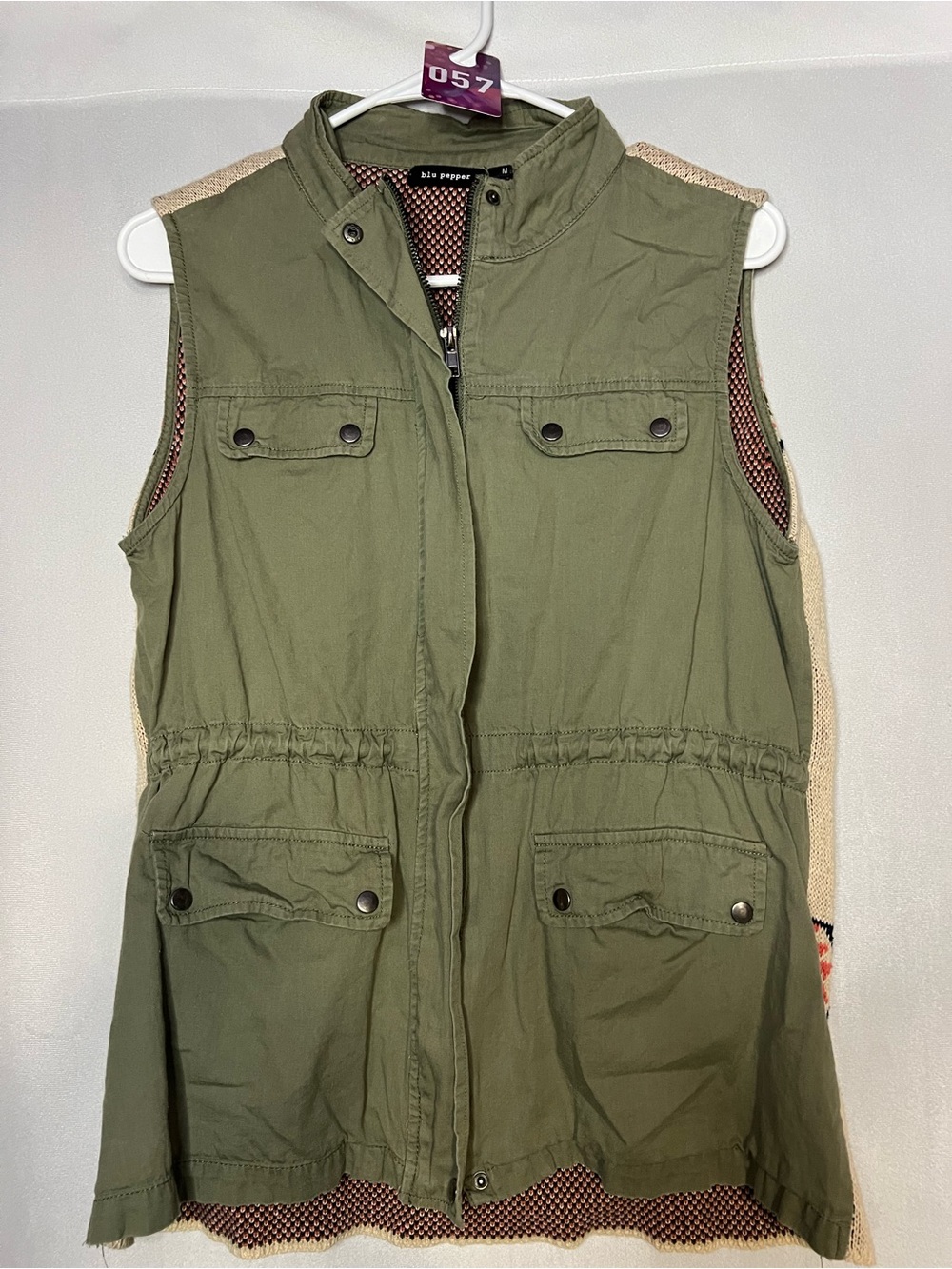 blu pepper Medium Olive Utility Vest Zipper and Buttons PTP 20”